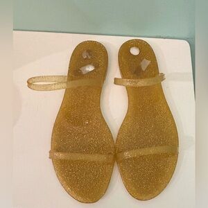 Stuart Weitzman Sawyer Slides Strappy Sandals Glitter Gold Size 8B